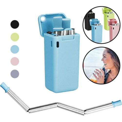 Reusable Metal Folding Collapsible Drinking Straw Portable Cleaning Brush Set Food-grade Stainless Steel + Medical-grade TPE Par