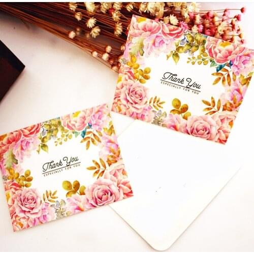 Multi-use 50pcs thank you pink rose style Scrapbooking party invitation cards valentine Christmas Scrapbooking