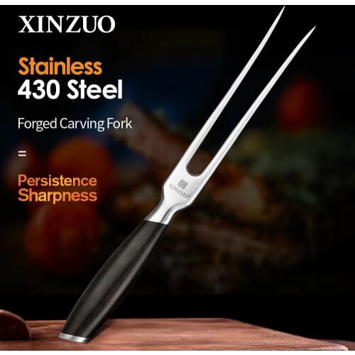 XINZUO 2PCS Forged Carving Fork and Carving Knife Set 430 Stainless Steel Durable Using Fork Tableware Set with Ebony Handle