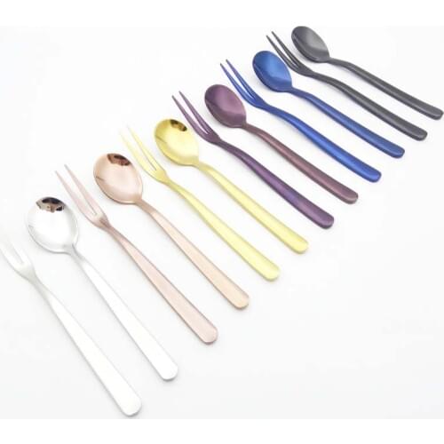 Colored Frost Cake Scoop Fork Tableware Set Bar Serving Cutlery High-end Coffee Mixing Scoop Fruit Dessert Pastry Fork 8pcs/set