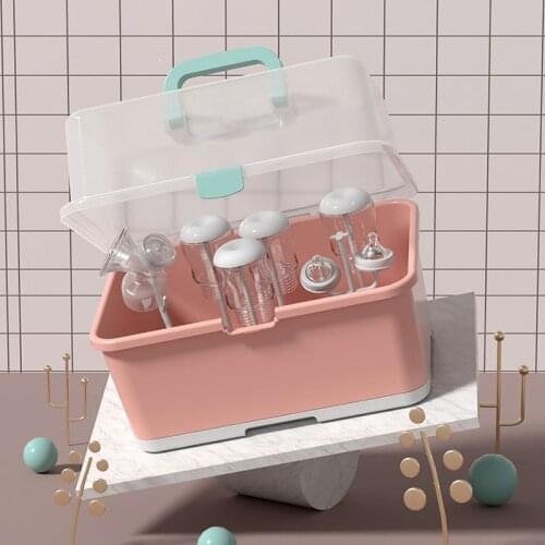 Portable Baby Milk Bottle Drying Rack Storage Container Box Holder with Handle Feeding Bottle Dryer Box Organizer Accessory