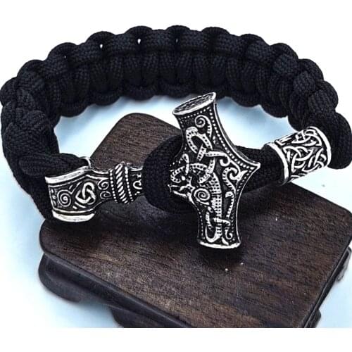 Handmade Norse Viking Paracord Bracelets Thor Mjolnir Paracord Amulet Rune Knot Amulet Scandinavian Viking Bracelet Dropshipping