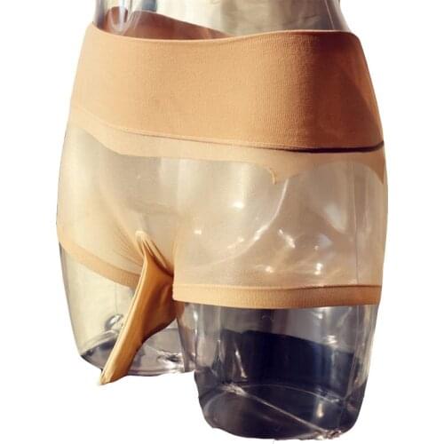 Sexy High Waist Nylon Glossy Shiny See Through Sheer Boxer Brief with Cock Sheath Sissy Fetish Underwear Outfit Lingerie for Him