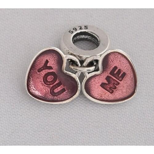 S925 Silver Pendant DIY Jewelry You & Me Two-Part Love Heart Dangle Charm fit Lady Bracelets