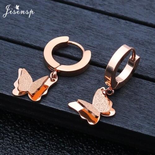 Jisensp Fashion Double Butterfly Earrings for Women Tiny Smooth and Scrub Stainless Steel Earring Cartoon Animal Stud Earrings