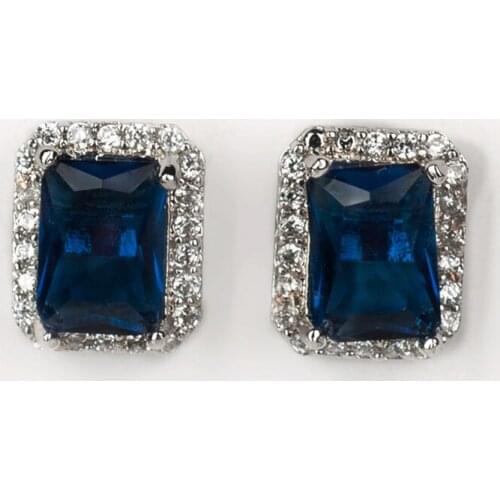 YAN MEI 5 Colors Stones Sparkling Square Stud Earring Silver Color SWA Elements Austrian Crystals Earrings