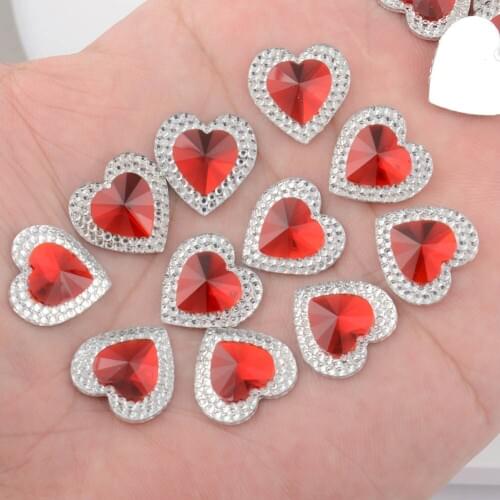 BOLIAO DIY 10Pcs 16*16 mm ( 0.63*0.63 in ) Heart Shape Resin Red Rhinestone Flat Back Scrapbooking Clothes/Headwear No Hole