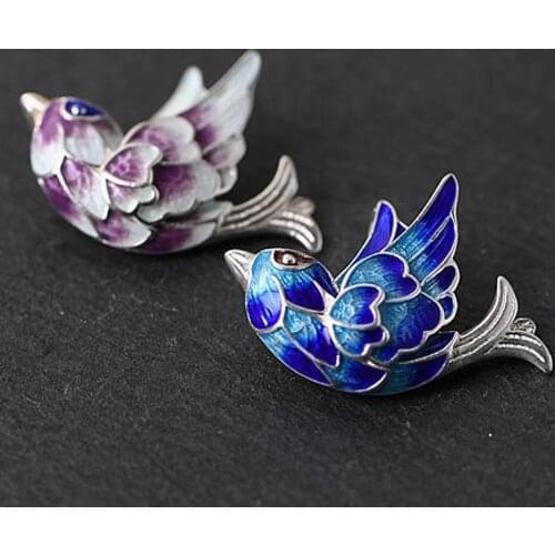 New New Fashion solid 925 Silver Cloisonne Swallow Pendant for woman S925 pure Silver Burnt Blue Woman Pendant