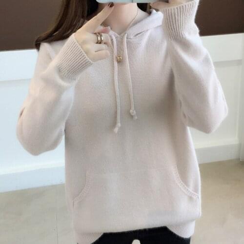 2021 autumn new Korean version of loose solid color long-sleeved sweater fashion hooded collar sweater womens casual