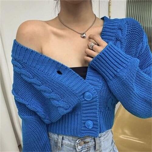 Women Autumn Winter Cardigan Crop Top Women Casual Loose Fashion Cropped Sweater Female Button Up Ribbed Jacket Cardigans H491