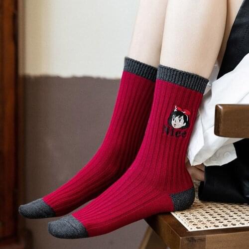 1 Pair Autumn Winter Creative Girl Embroidery Cute Cotton Socks Fashion Casual Comfortable Sweet Lovely Solid Color Women Socks