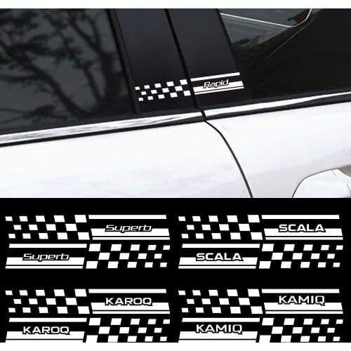 2PCS Car Door B Pillar DIY Decoration Sticker For skoda Octavia Rapid Fabia Superb Kodiaq Scala Karoq Kamiq auto Accessories