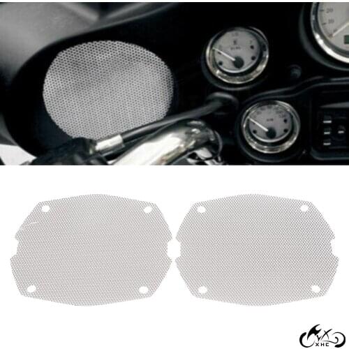 2Pcs Motorcycle Chrome Thin Mesh Front Fairing Speaker Grilles Cover For Harley Electra Street Tour Glide FLHT Ultra Classic