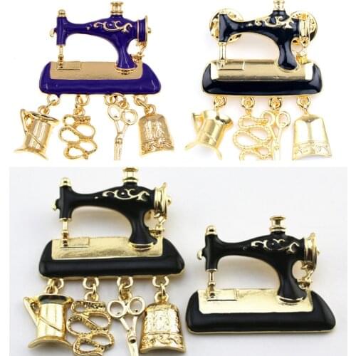 60pcs/lot Enamel Sewing Machine Brooches For Women Gold Color Crystal Tools Brooch Pins Dress Scarf Lapel Pin Party Wedding