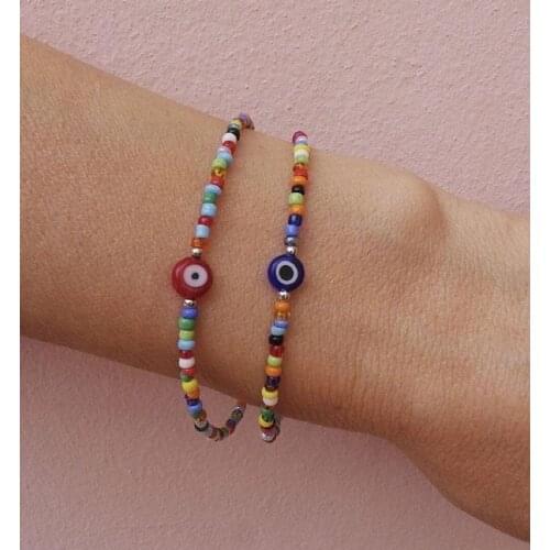 2021 Evil Eye Bracelet For Women Boho Jewelry Rainbow Seed Beads Baslet Fashion Girl Bracelets Pulseras Mujer Moda