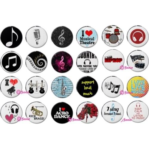 24pcs/lot Interchangeable 18mm Snap Jewelry Cabochon Glass Guitar Piano Music Button for DIY Jewelry Bracelet Earrings Rings