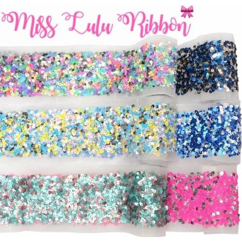 3"75mm Scatter Sequin Ribbon (Back Side with Tulle, 9.5cm Width Added 1cm Edge) 25.5yards/Pack(3*8.5y/r) DIY Wedding Party