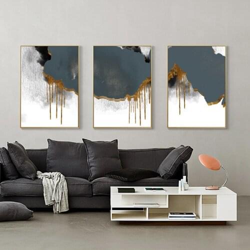 Abstract Green Painting Gold Canvas Art Posters Prints Wall Art Pictures for Living Room Modern Home Decoration Entrance Poster