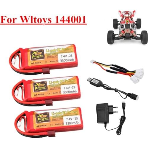 144001 car 2s 7.4 V 3300mAh Lipo battery Charger Set with T Plug for Wltoys 1/14 144001 RC car boat Lipo battery parts