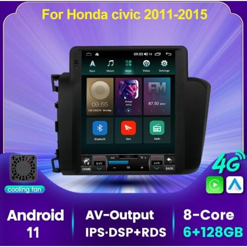 IPS DSP RDS 4G LTE Android 11 128GB Car Multimedia GPS Navigation Radio Player For Honda Civic 2011 2012 2013 2014 2015