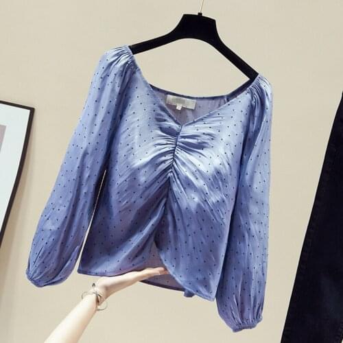 Blouse Women Long Sleeve V-Neck Polka Dot Chiffon Blouse Shirt Tops Women Blusa Blusas Mujer De Moda 2021 Women Clothing D933