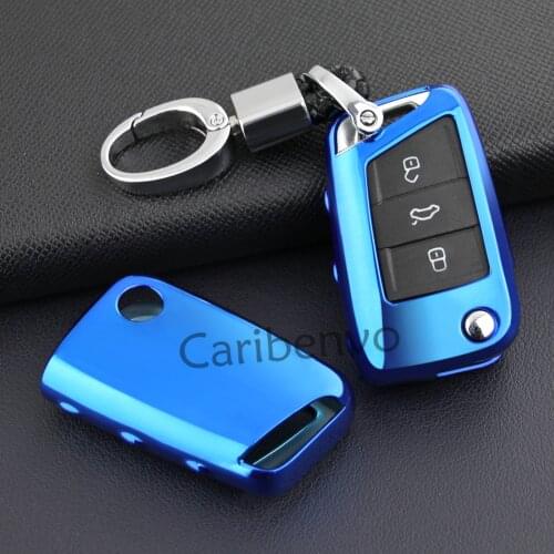 Aurora Blue Good Quality Durable Car Key Case Holder Cover For Volkswagen Polo MK6 e-Golf Tiguan Skoda Octavia MK3 Kodiaq Karoq