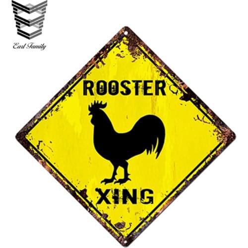 EARLFAMILY 13cm x 13cm Car Styling Big Cock Warning Diamond Sign Rustic Chic Sign Bar Shop Car Sticker Decor Car Accessories