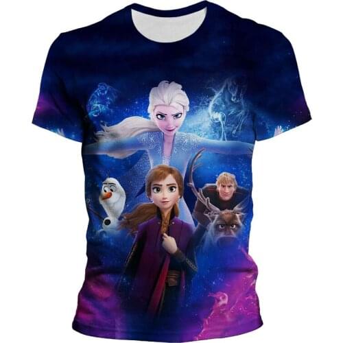 Disney Frozen Anna Elsa Kids Girl T Shirt 3D Digital Printing Clothes Tops Frozen Snow Queen Cartoon Print Shirts Men Women Tees