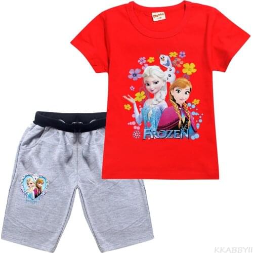 Cotton Girls Tops Fashion Summer Clothes Kids Shirts Cartoon Short Sleeve Clothing Child T Shirt+Shorts