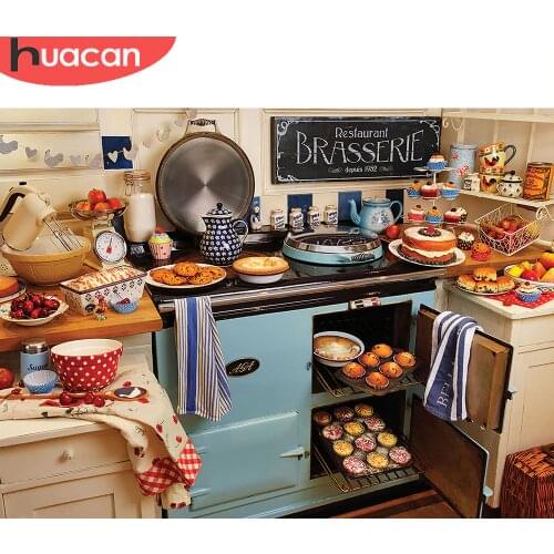 HUACAN Full Square/Round Diamond Painting Kitchen Landscape Mosaic Embroidery Desert Cross Stitch Home Art