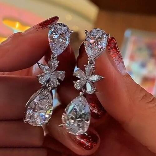 Huitan New Wedding Earrings for Women Full Brilliant Cubic Zirconia Temperament Sweet Ladys Dangle Earrings Statement Jewelry