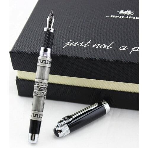Jinhao 189 Classic Black and Silver Fountain Pen with 0.5mm Iridium Nib The Best Business Gift Pen Metal Ink Pens