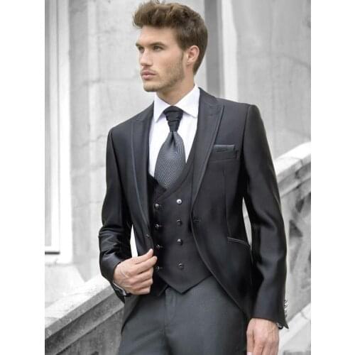 Latest Coat Pant Designs Italian Black Double Breasted Men Suit Slim Fit 3 Piece Classic Tuxedo Custom Groom Suits Masculino A87