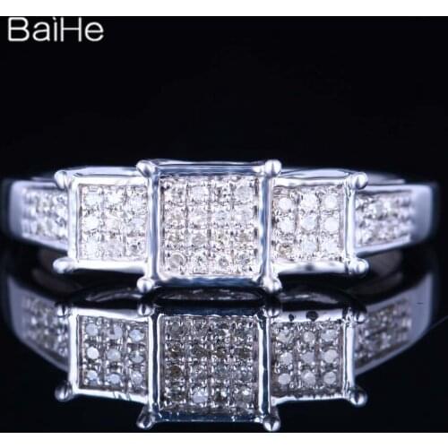 BAIHE Solid 10K White Gold 0.2ct Certified H/SI Natural Diamonds Engagement Women Wedding Man Trendy Fine Jewelry Diamond Ring