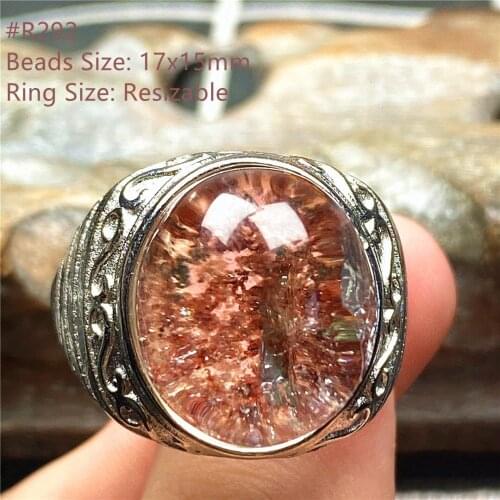 Natural Phantom Quartz Crystal Ring Jewelry For Man Love Healing Wealth Gift 17x15mm Beads Stone Gemstone Adjustable Ring AAAAA