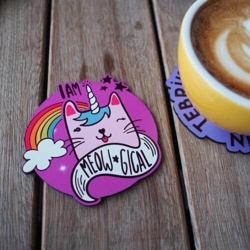 Cat and Unicorn Coaster with Cat Pattern Coaster Quality Coaster Wood Coaster