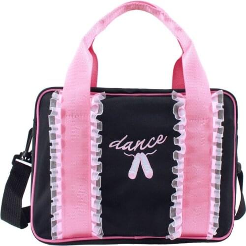 Pretty Pink/black Children Ballet Dance Messager Sling Bag Kids Girl Embroidered Ballet Shoes Lace Handbags Elastic Backpacks