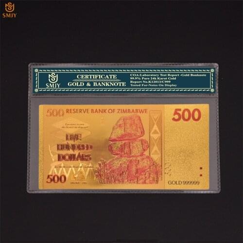 Nice Zimbabwe Gold Foil Bills 500 Dollar Gold Banknotes Paper Money Collection With COA Frame For Home Decoration