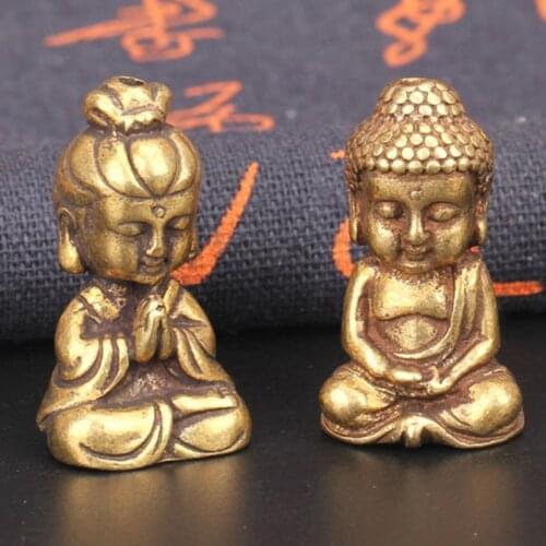 Mini Solid Brass Guan Yin Buddha Small Ornaments Vintage Copper Buddha Statue Miniature Figurines Handcraft Desktop Home Decors