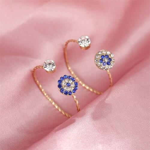 Trendy Blue Clear Crystal Rings For Women Men Gold Open Engagement Finger Zircon Ring Geometric Girl Luxury Jewelry