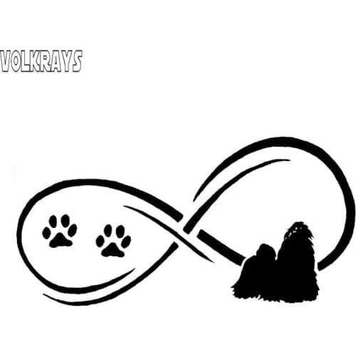 Volkrays Fashion Car Sticker Tzu Shih Pet Dog Paw Print Accessories Reflective Waterproof Vinyl Decal Black/Silver,7cm*16cm