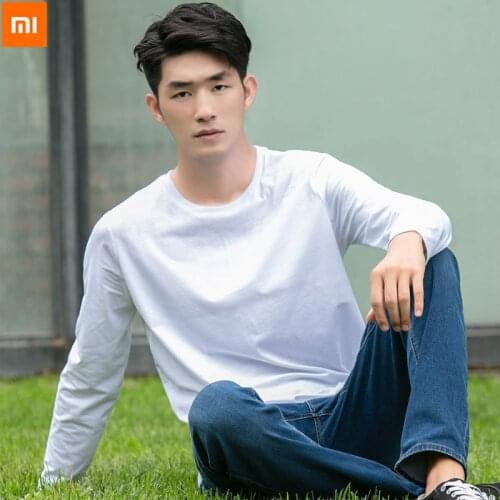 New Xiaomi Youpin Long Sleeve Solid Mens T-Shirts Irregular Curved Hem Loose O Tee HipHop Shirts Streetwear Casual Tops