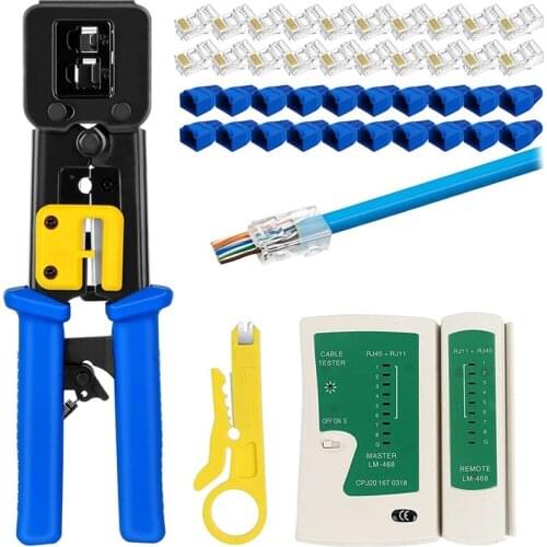 RJ45 Crimp Tool Kit Pass Thru Cat5 Cat5e Cat6 RJ45 Crimping Tool With 20PCS RJ45 Cat6 Pass Through Connectors
