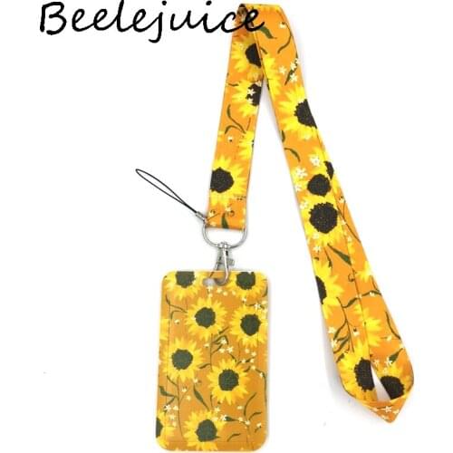 Sunflowers Yellow Flowers Lanyard Credit Card ID Holder Bag Student Women Travel Card Cover Badge Car Keychain Decorations Gifts