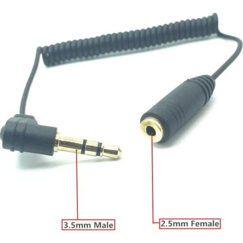 Right Angled 3.5mm 3Pole Male to 2.5mm Female Headphone Stereo Audio Mini Spring Coiled Spiral Extension Adapter Converter Cable