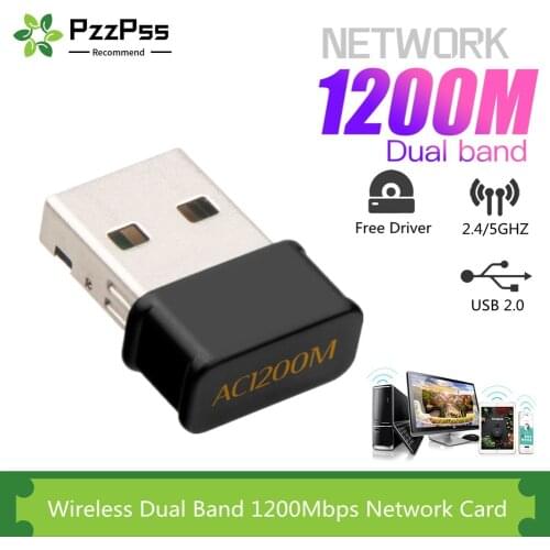 PzzPss Mini USB 2.0 Wifi Adapter 5.8GHz+2.4GHz USB 2.0 Receiver Wireless Dual Band 1200Mbps Network Card for PC Desktop Laptop