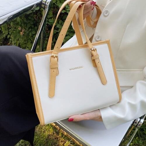 Luxury Women Handbag Simple Shoulder Bag Hit Color Casual Tote Bag Letter Print Handbag Female High Quality Pu Leather Hand Bags