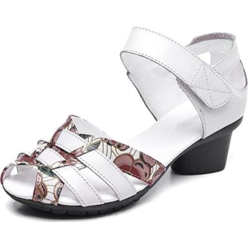 2020 New Summer Classic Printing Genuine Leather Sandals Comfort Non-slip High Heel Sandals Fashion Casual Sandals Women Sandals