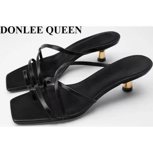 Women Summer Sandals 2021 Med Heels Slippers Slip On Open Toe Sandal Casual Outdoor Slides Narrow Band Flip Flops Slippers Mujer