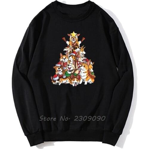 Corgi Christmas Tree Hoodie Merry Corgmas I Love Corgis My Gifts Dog Design Men Pullover Fleece Sweatshirts Harajuku Streetwear